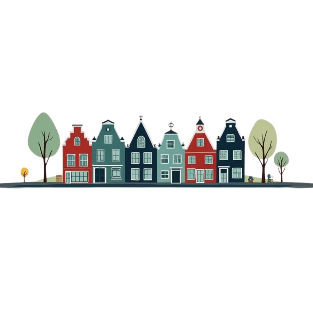 Illustratie van Amsterdamse huisjes ter illustratie van linkbuilding Amsterdam